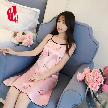 

Ladies Sexy Silk Satin Night Dress Sleeveless Nighties V-neck Nightgown Free Size Nightdress Lace Sleepwear Nightwear For Women