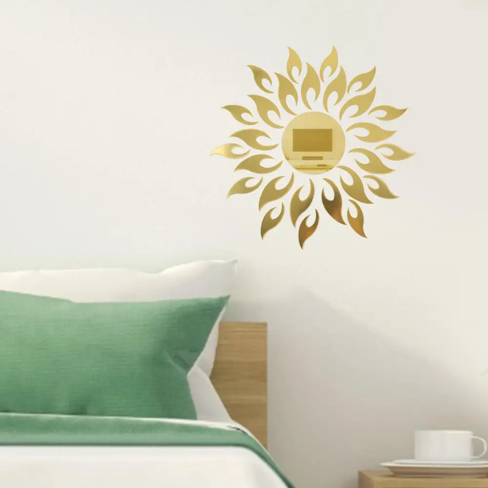 3D Mirror Sun Art Removable Wall Sticker Acrylic Mural Decal Home Room Decor ~