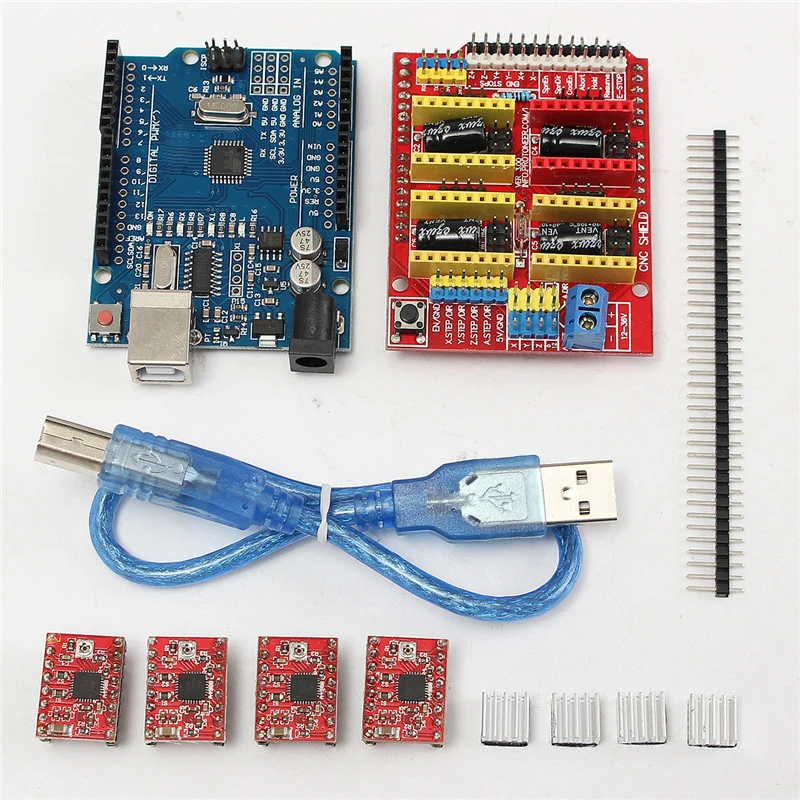 

4 x A4988 Stepper Motor Driver With Heatsink + CNC Shield Expansion Board + R3 Board Kits For-Arduino Engraver 3D Printer