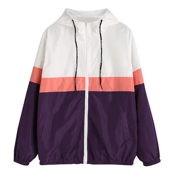 

Autumn Women Basic Jacket Two Tone Windbreaker Pockets Zipper Up Bomber Jackets Casual Coat Fashion Outwear Women Clothes