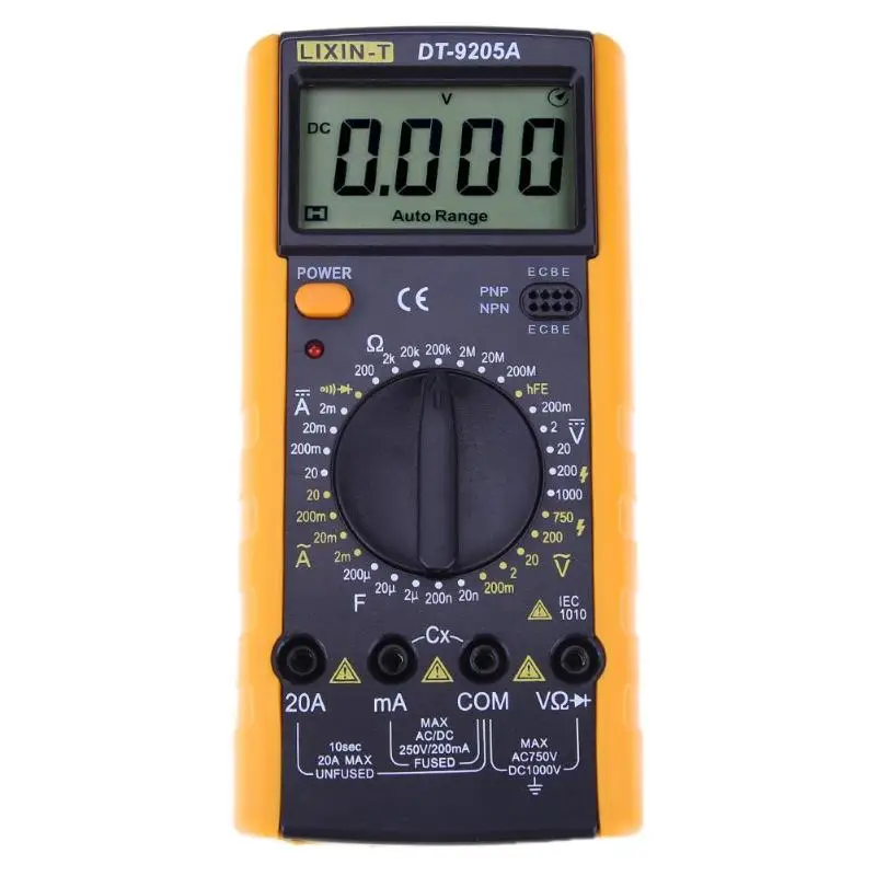 

DT9205 LCD Digital Multimeter 1999 Backlight AC/DC Ammeter Voltmeter Ohm Tester Meter Current Capacitance Tester with Table Line