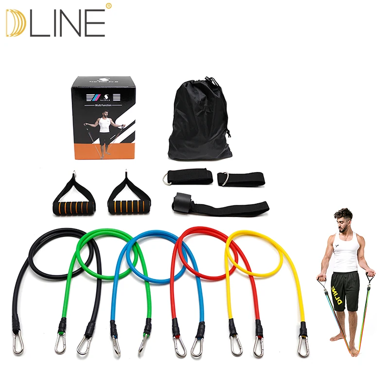 Goedkoop 11 stks set Pull Touw Fitness Oefeningen Weerstand Bands Crossfit Latex Buizen Pedaal Excerciser Body Training Workout Yoga