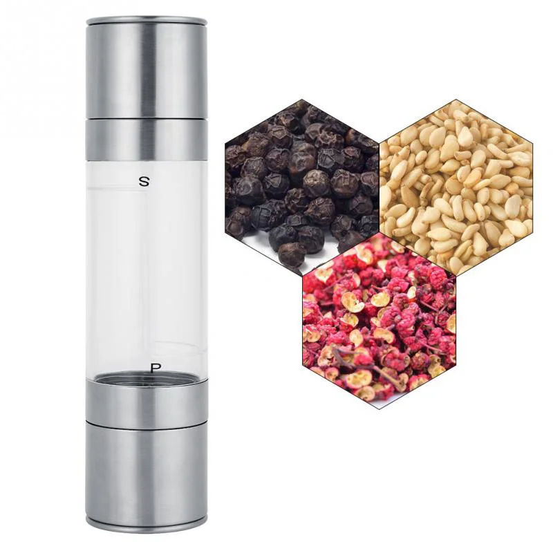 

High Quality Stainless Steel 2 in 1 Manual Pepper Grinder Spices Salts Mill Shaker Kitchen Gadgets