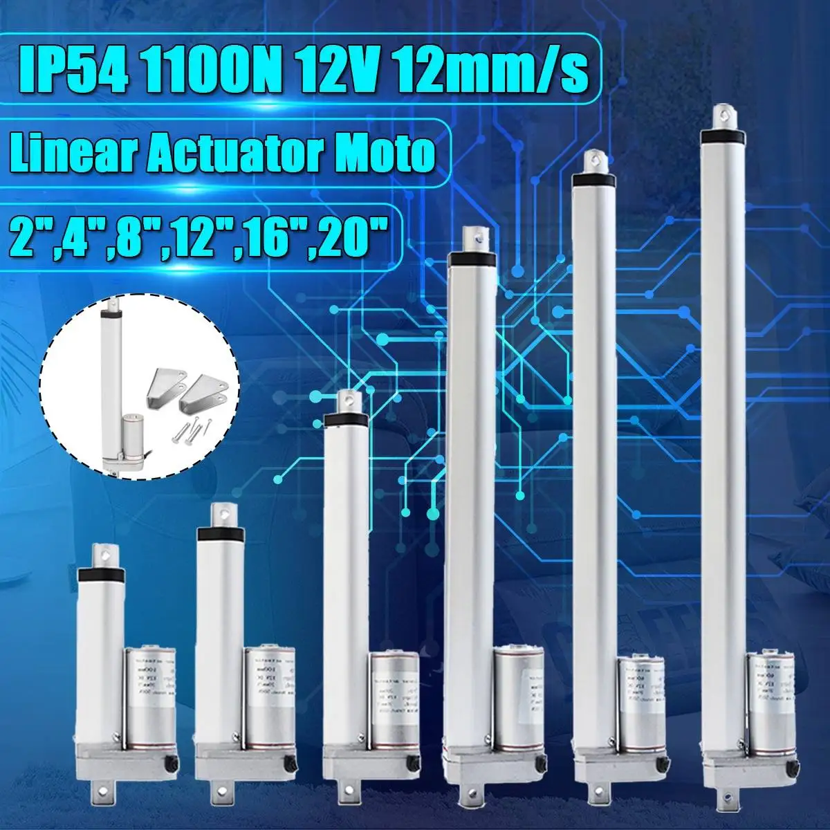 IP54 2 4, 8 12 16 20 дюймов 1100N 12V 12 мм/сек. электрический линейный привод ход линейный двигатель контроллер постоянного тока