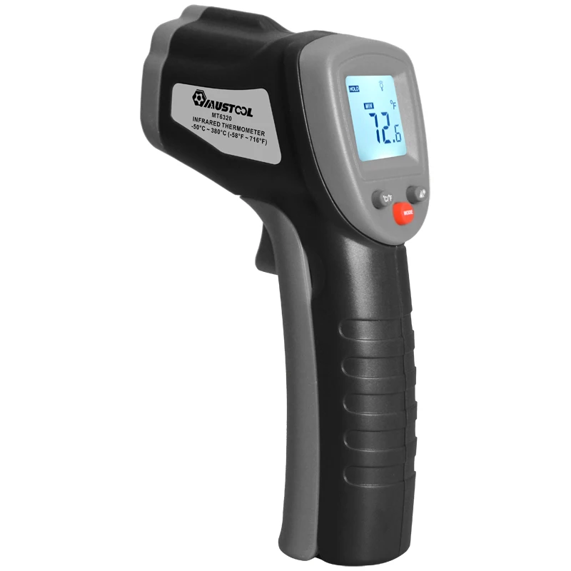 

MUSTOOL MT6320 -50-380 Digital LCD Non Contact IR Thermometer Temperature Meter Guns with Self-calibration+Max.Min.Function