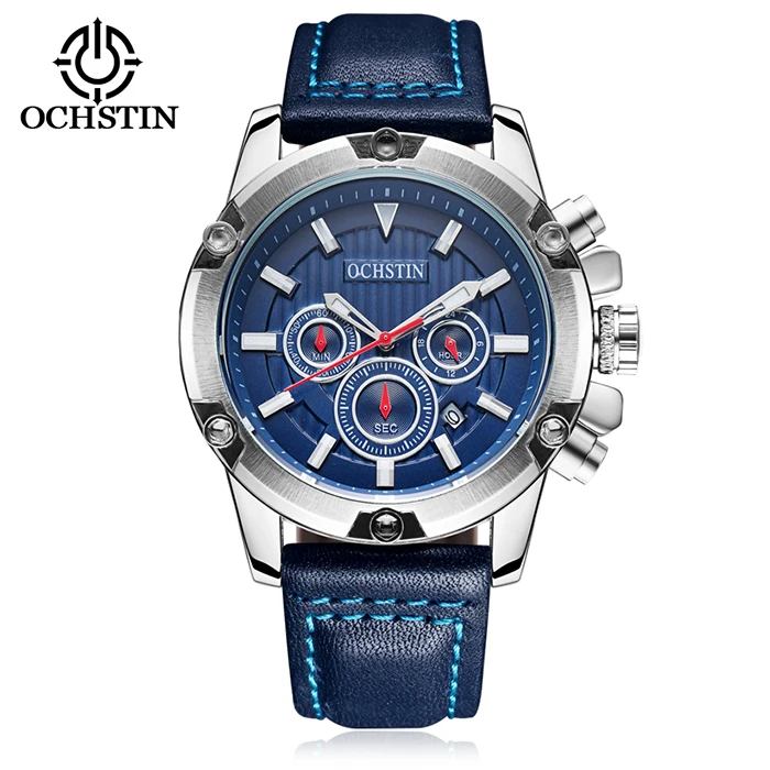 OCHSTIN 6075G Модные мужские кварцевые часы светящиеся указатели ремешок из