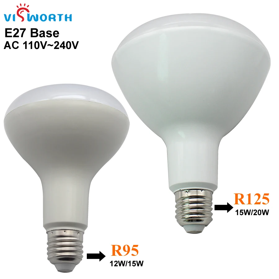 VisWorthHigh яркая 12 Вт 15 20 R95 R125 Светодиодная лампа E27 Базовая с длинным горлом AC 110 В 220 в