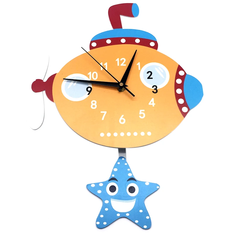 

3D Wall Clock Sticker Pendulum Silent Cute Cartoon Submarine Pvc Hanging Clock Diy Decal For Children Room Bedroom Digital Wat