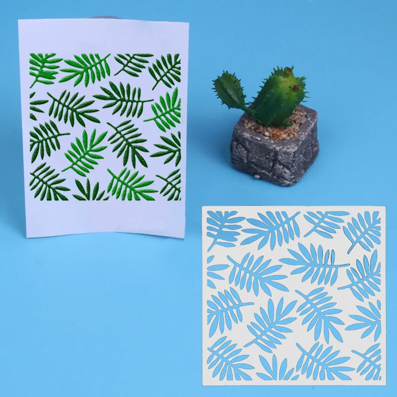 

Green Plant Leaf PVC Layering Stencils For Walls Kids Painting Scrapbooking Stamp Embossing Paper Cards DIY Photo Albums Decor