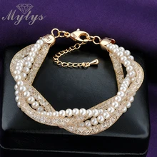 Mytys мульти 4 слоя браслет 2 жемчужной нитью и 2 с украшением в виде кристаллов веревка дизайн сетчатым браслетом B902