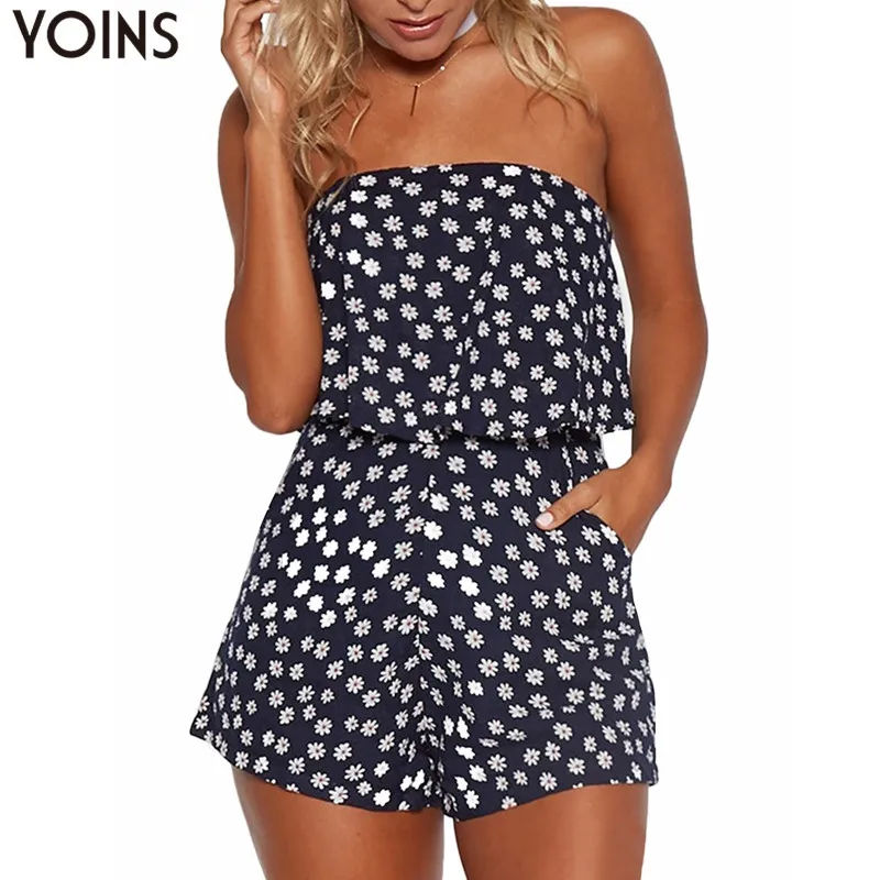 Sexy Sleeveless Playsuits Jumpsuits Off Shoulder Floral Print Ladies YOINS 2019 Women Summer Sexy Backless Bodysuit Short Romper