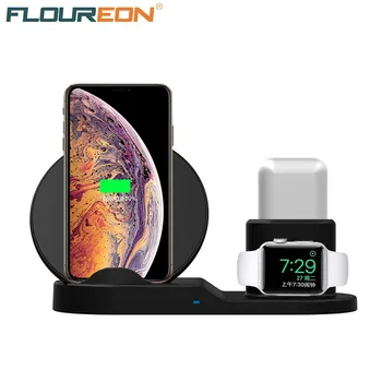 

3 in 1 Fast Wireless Charging Dock Holder For Apple watch For Iphone 8 9 Plus X XR Silicone charging stand Dock Station Earphone