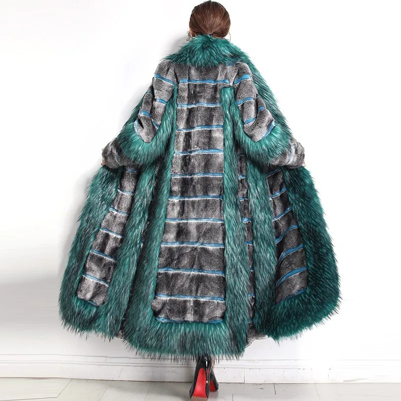 Роскошное Женское пальто с искусственным лисьим воротником из искусственного меха зимняя пушистая куртка в стиле пэчворк длинного размера плюс теплая верхняя одежда Okd697