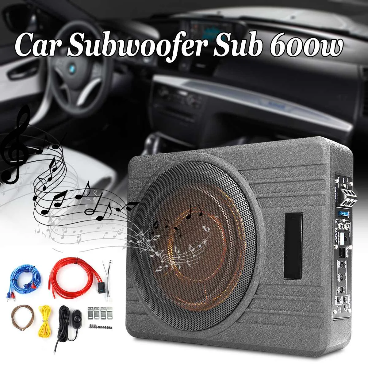 

10 Inch 600W 12V Car Under Seat Thin Active Car Amplifier Subwoofer Slim Speaker Amplifier with Remove Control Car Speaker