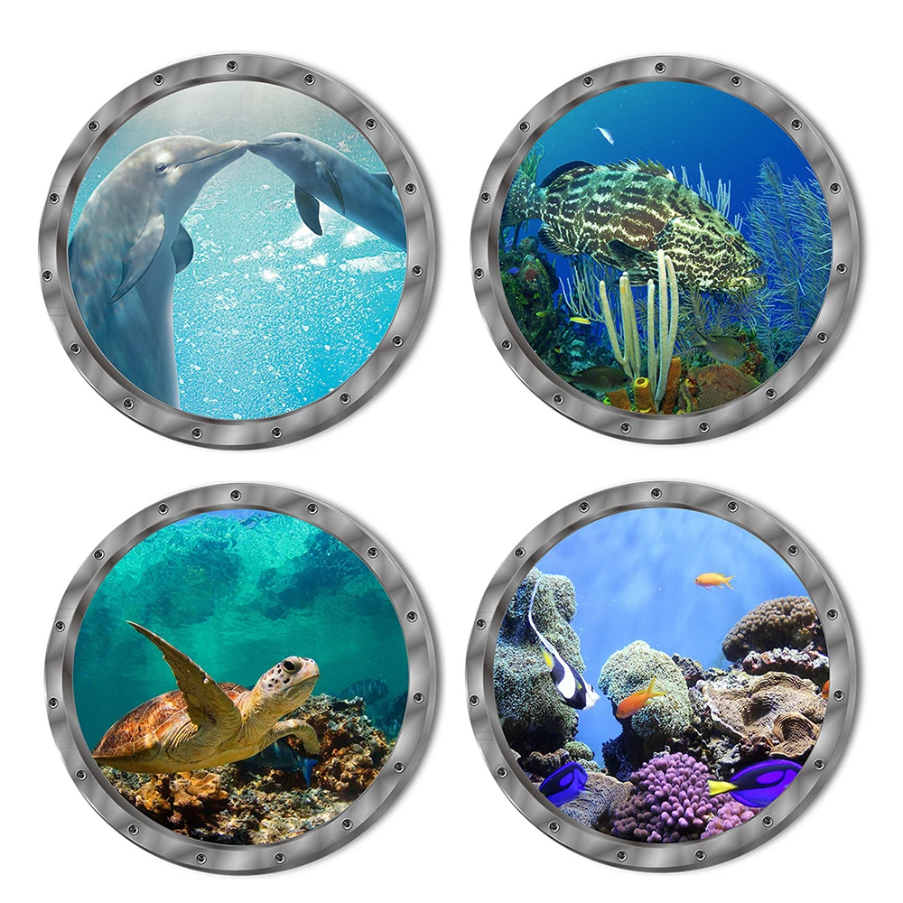 

4 Style Home Decor Fish Ocean View Series Wall Sticker Windows Wall Door Stickers for Washing Machine Decor Decal Decoration