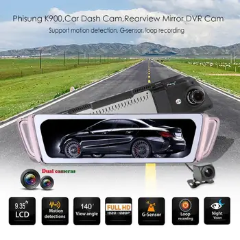 

Phisung K900 9.35 Inch IPS Car Dash Cam 1080p+720p Dual Lens Rearview Mirror DVR Camera Night Vision Video Recorder