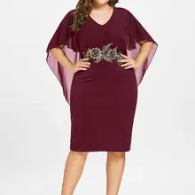 Платье капелет с вышивкой размера плюс 5XL, платье с v-образным вырезом и короткими рукавами, Цветочное платье по колено для женщин, Vestidos Robes Femme