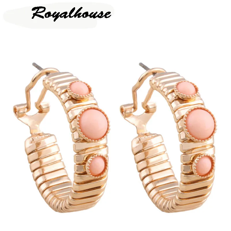 

Royalhouse Hoop Earrings Spring Earring Metal Retro Stone Big Earring For Woman Large Long Brinco Ear Oorbellen bts earrings