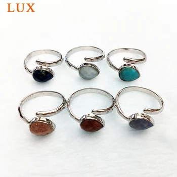 

natural gem stone rings sun stone aquamarines blue agates turquoises stone ring faceted stone silver plating