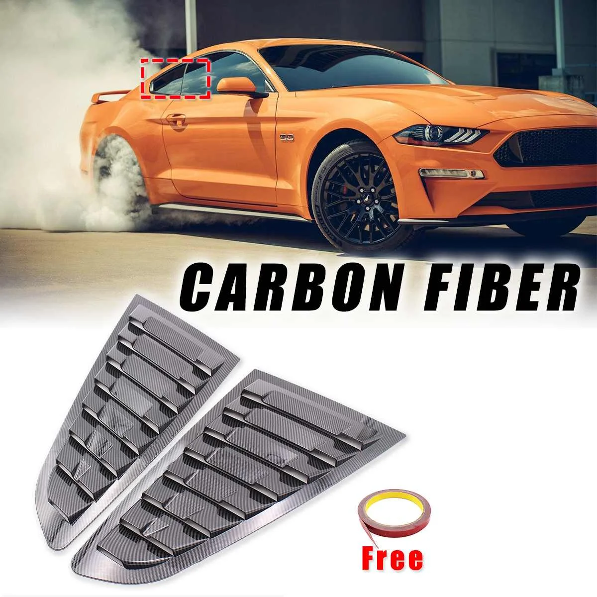

1 Pair For Ford For Mustang 2015-2018 NEW Carbon Fiber Side Vent Window Scoop Louver Cover Trim