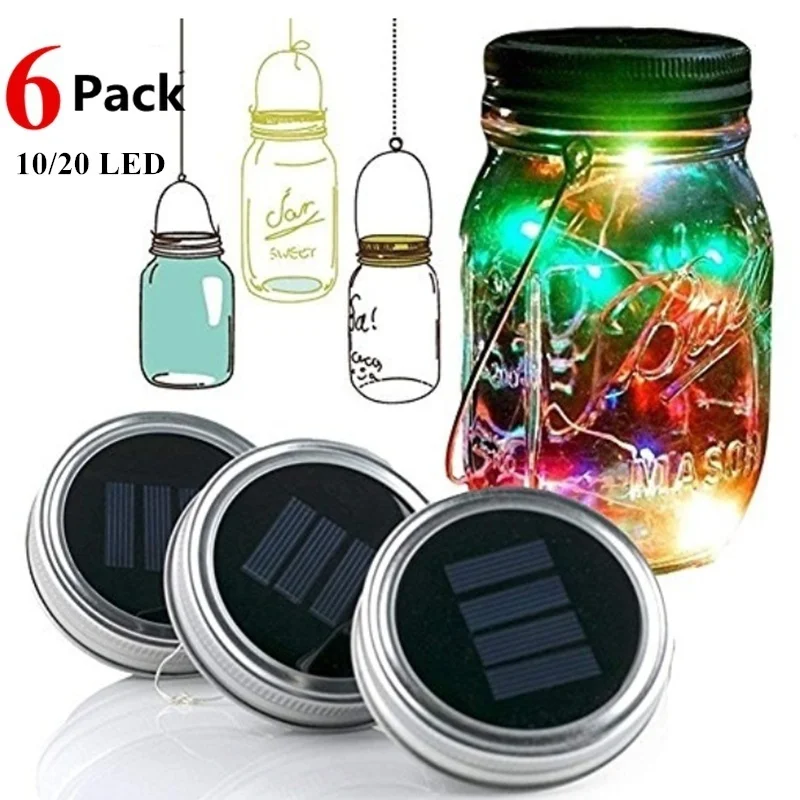 6 упак. солнечной энергии заряда Mason Jar крышка вставка светодио дный свет вверх