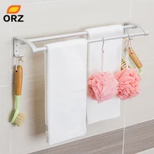 ORZ Double Towel Rack with Hooks Kitchen Towel Holder Wall Mounted Hanger Bar Bathroom Shelf Home Kitchen Storage Organizer Hook vehhe bathroom shelf wall mounted hooks towel rack clothes hat holder kitchen storage adjustable suction cap hanger tools
