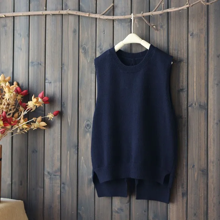 High Quality Autumn O-Neck Loose Vests Women Back Lace-Up Knitted Waistcoat Casual Solid Thin Sleeveless Pullovers High Quality Autumn O-Neck Loose Vests Women Back Lace-Up Knitted Waistcoat Casual Solid Thin Sleeveless Pullovers
