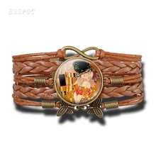 Gustav Klimt The Kiss Bracelet Handmade Infinity Leather Charm Bracelets Klimt Art Jewelry Valentine Gift Lovers Gift gustav klimt drawings