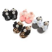 Детская обувь для новорожденных девочек; мягкая обувь принцессы с подошвой; обувь с бантом и цветочным принтом; леопардовый принт для девочек