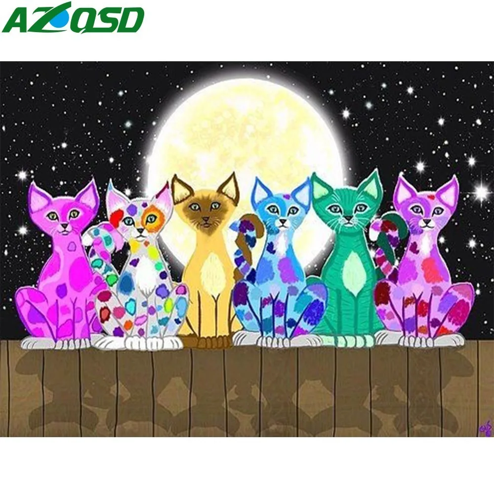 AZQSD Алмазная вышивка цветная кошка картина мультяшная полностью квадратная