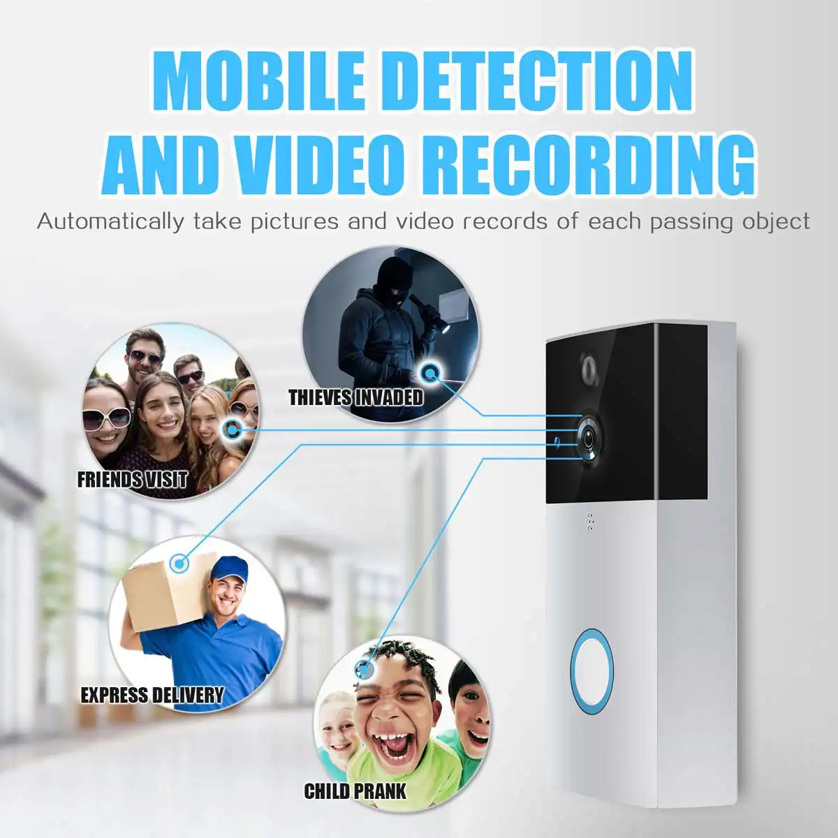 

Smart Wireless WiFi Security Eye Door Bell Visual Recording Remote Home Monitor Night Vision Video Intercom Phone Call Doorbell