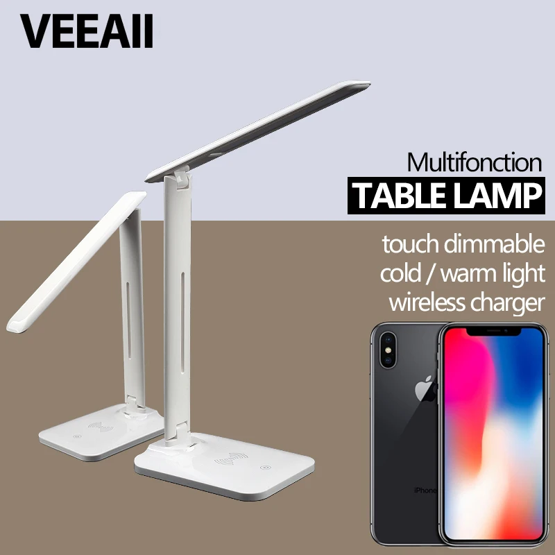 

VEEAII Desk Lamps ABS soft light Folding design Warm adjustable led Table Light Qi Wireless Charger For Samsung s9 for iphone 8x
