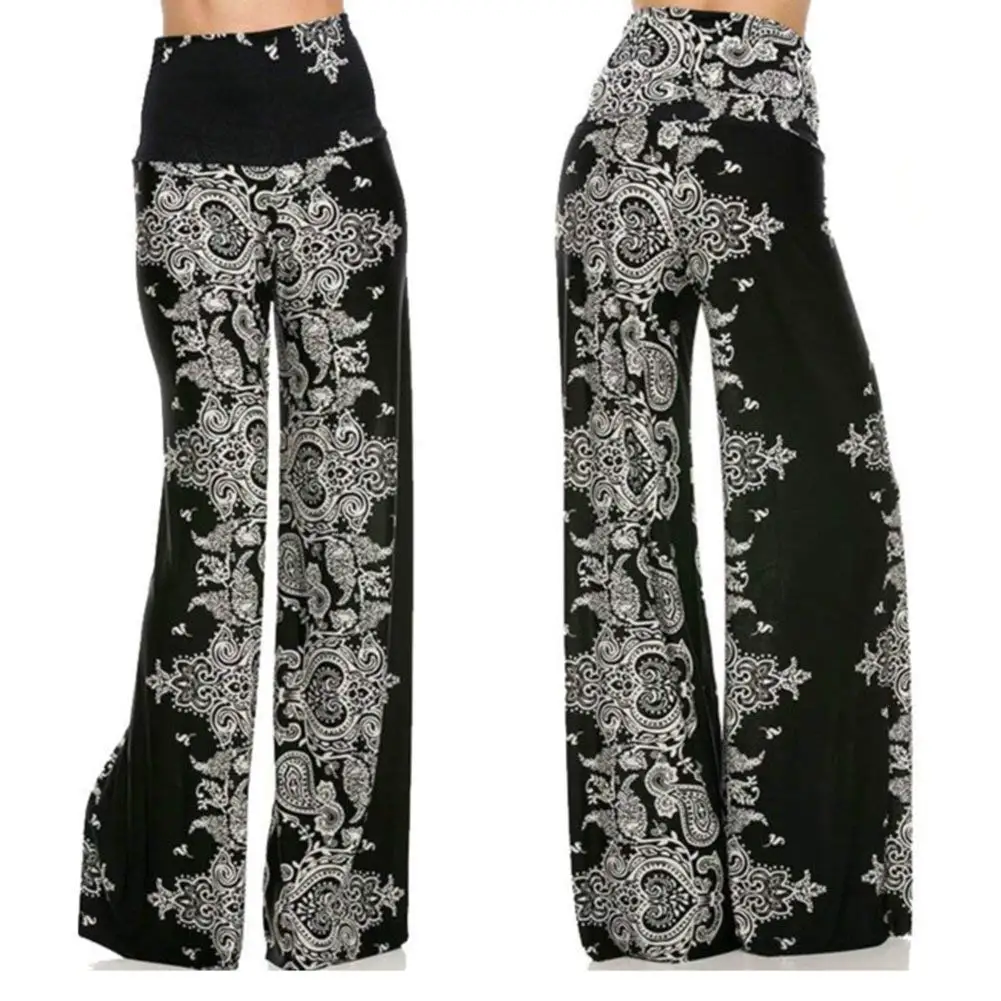 

New Plus Size Women Fashion Floral Printing High Waist Casual Loose Wide Leg Palazzo Pants Dance Trousers Ladies Clothes