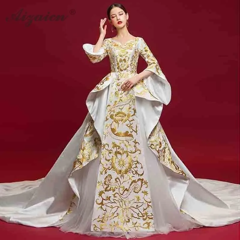 Роскошное вечернее платье Цветы вышитая бальное платье китайское свадебное платье Платья для вечеринок Китай плюс Размеры женская одежда