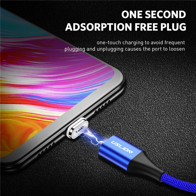 Магнитный кабель USLION 3A Micro USB Type C светодиодный магнитный для быстрой зарядки Samsung