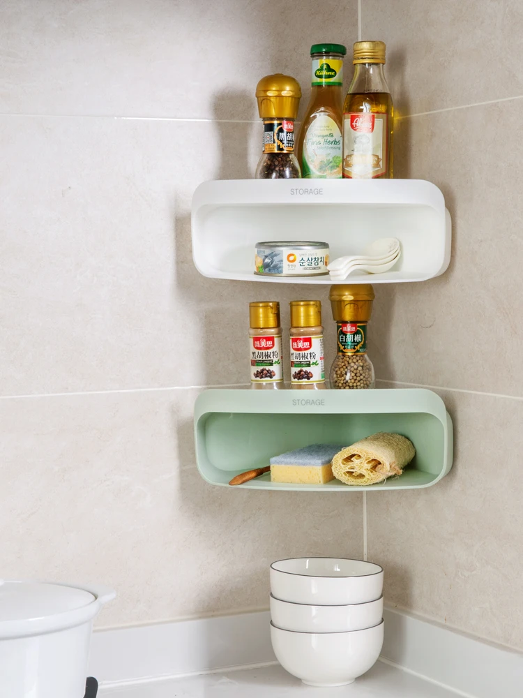 جدار الحمام رف معلق غسل رف المرحاض الزاوية وعاء الرف دون ثقب الحمام تخزين دش المنظم