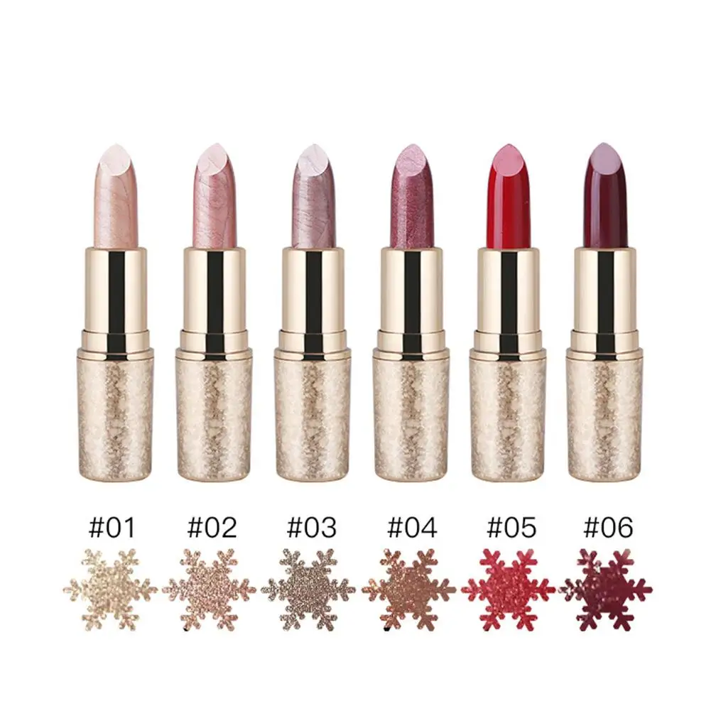 

New Lipstick Bullet Sheet Gold Snowflake Lipstick Snow Night Ball Lipstick Long Lasting Beauty Makeup Cosmetics For Women