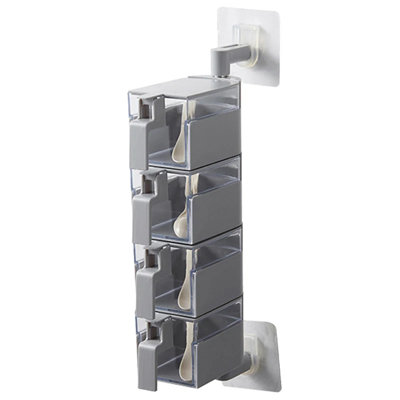 

Seasoning Storage Boxes Spice Jar Kitchen Shelf Wall Mounted Wall Hanging Rotating Condiment Box 4 Layers