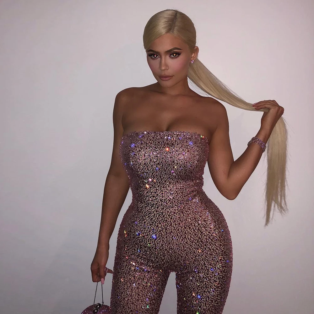 

Glitter Rompers Womens Jumpsuit For Women 2018 Sequin Strapless Playsuit KylieJenner 21st Birthday Party Outfit Overall Bodysuit