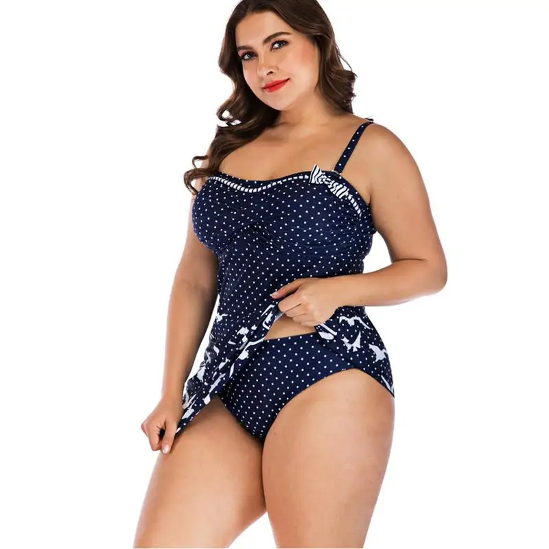 

2019 Summer Plus Size Bikini Set European and American Style Swimwear Seagull Pattern Large Size Conservative Skirt Type S-5XL
