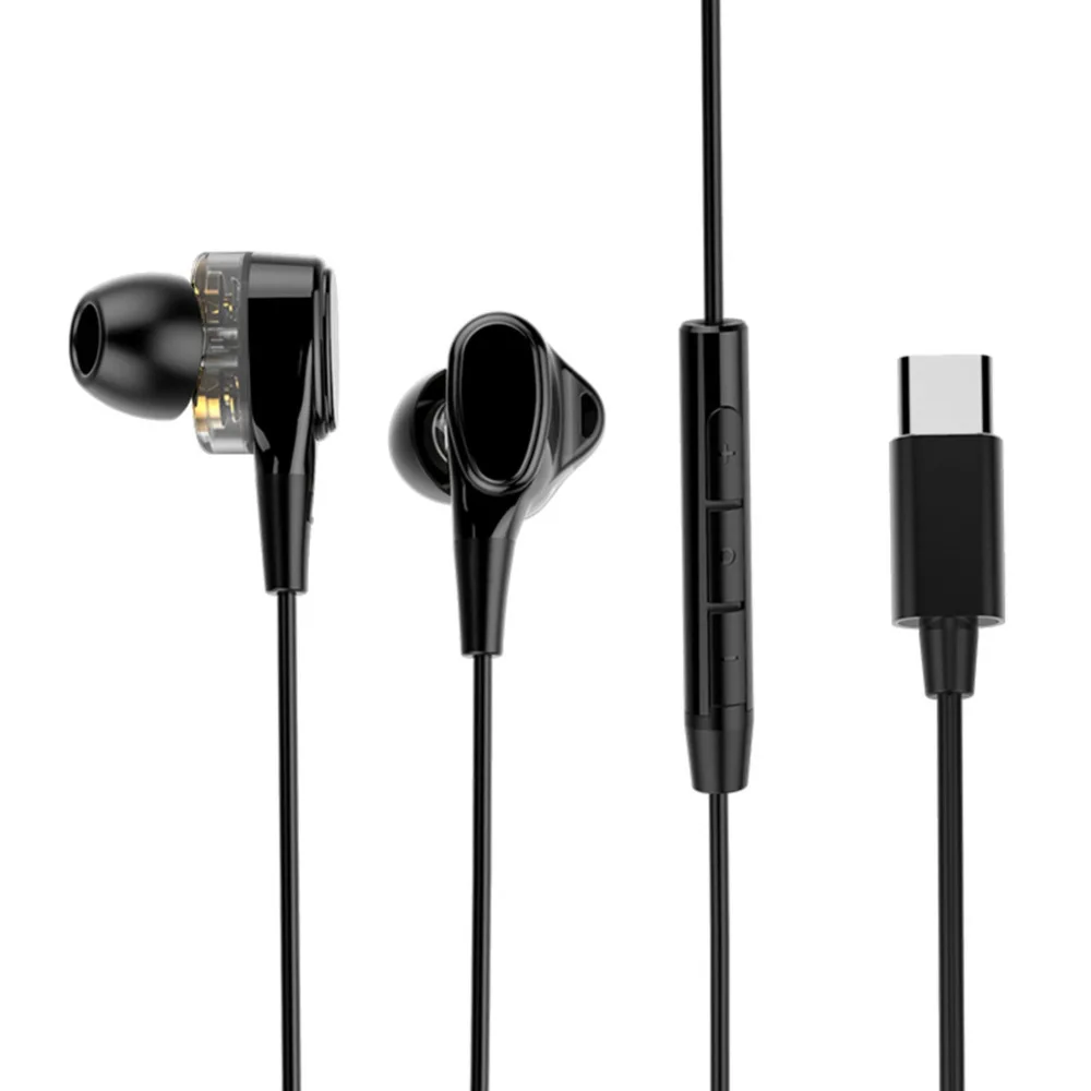 

Type-C Earphones Earphone HiFi Chip Inbedded Continual Digital Lossless Audio Double Moving Ear Earphones For Huawei /Xiaomi