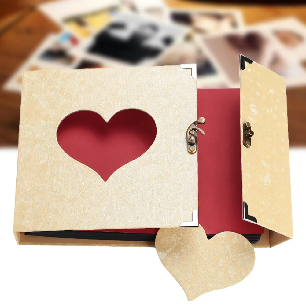 

10Inch Wedding Flyer Love Heart Gift Box Insert Album Self-adhesive Black Pages DIY Scrapbook Hollow Out Memory Book Vintage