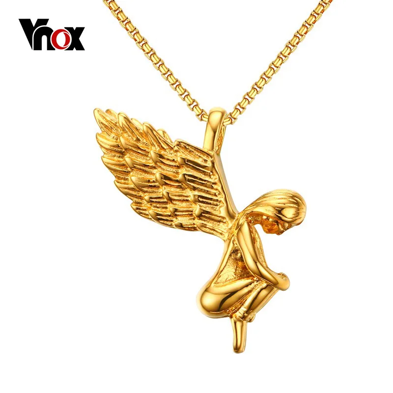 

VNOX Angel Necklace for Women Men Jewelry Gold-color Stainless Steel Prayer Jewelry