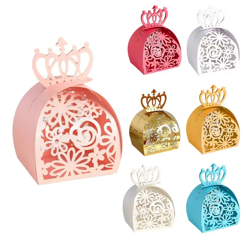 

Rose Crown Candy Boxes Infrared Ray Hollow Chocolate Carton Pearl Paper Organizer Suitable For Wedding Decoration