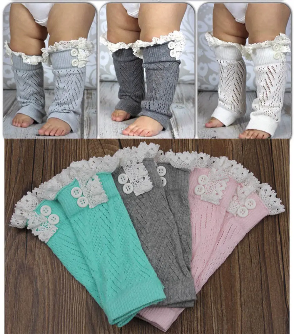 

2018 New Kid Baby Boy Girl Lace Socks Crawling Protective Knee Pads Knitted Leg Solid Cover