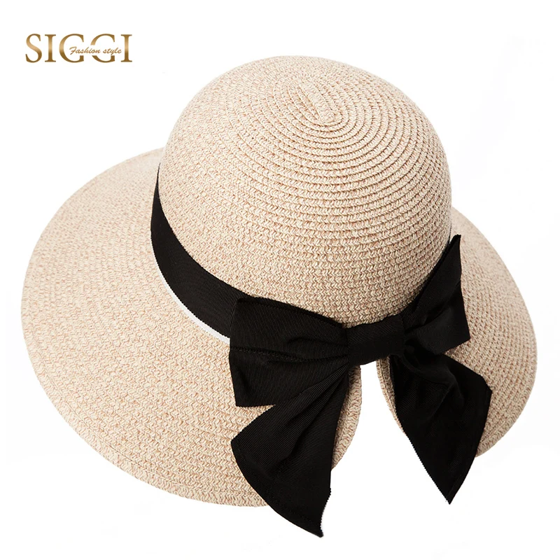 

FANCET Womens Floppy Summer Sun Straw Hats Solid Bowknot Soft Wide Brim UPF50+ UV Caps Foldable Beach Fashion Hats Girls 89015