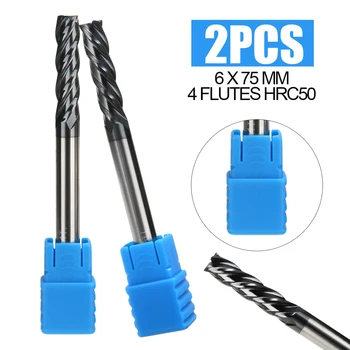 

2pcs 4-Flute End Mill 6mm Solid Tungsten Carbide End Mill Shank TiAIN Coat CNC Router Bit For Wood