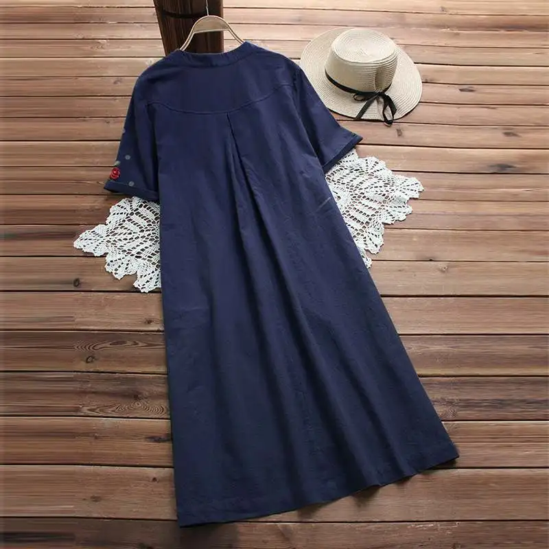 Плюс размеры для женщин летние Винтаж рубашка с вышивкой платье Женский Асимметричный Лен Vestido Сарафан кафтан роковой Длинный топ