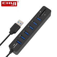 CHYI USB 2,0 концентратор 7 портов 2,0 USB с SD/TF слот для карт высокой скорости Портативный USB разветвитель адаптер для ПК Copmuter аксессуары