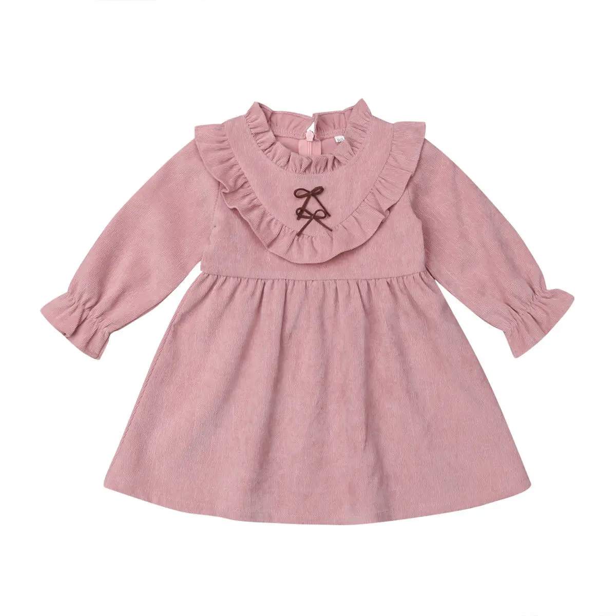 Kids Baby Girls Dress Toddler Baby Ruffle Party Dress Long Sleeve Solid